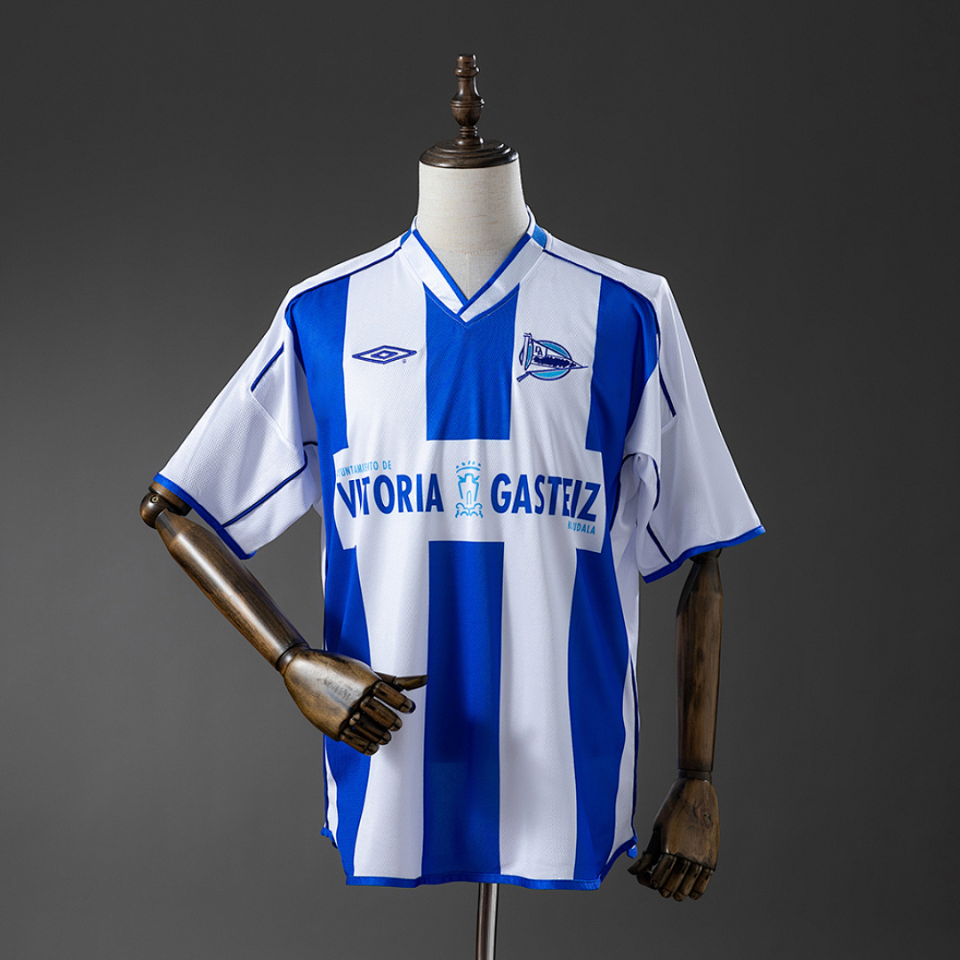 Camiseta Deportivo Alavés 1998/99 Retro Local — detalle cuello y hombro