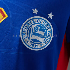 Camiseta Esporte Clube Bahia 2018 Local Superman — detalle cuello
