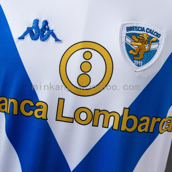 Camiseta Brescia Calcio 2000/01 Retro Local - detalle patrocinador Banca Lombarda