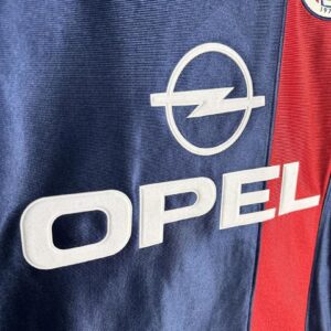 Camiseta Paris Saint-Germain 1999/2000 Retro Local Manga Larga - detalle escudo y patrocinador Opel