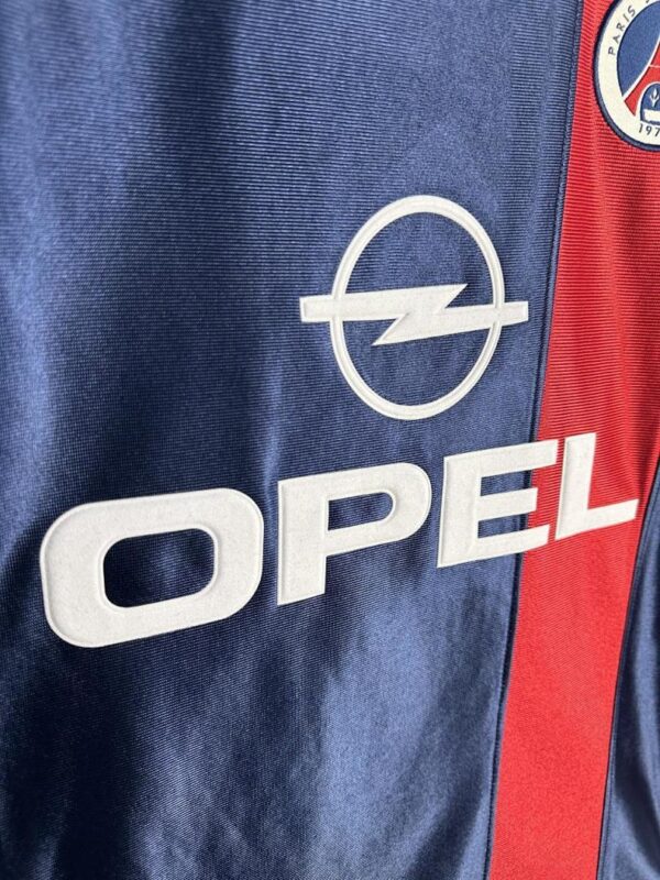 Camiseta Paris Saint-Germain 1999/2000 Retro Local Manga Larga - detalle escudo y patrocinador Opel