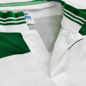 Camiseta Celtic FC 1995 Retro Visita Manga Larga - detalle franjas verdes y blancas
