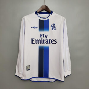 Camiseta Chelsea 2003-2005 Retro Visita - detalle escudo y Fly Emirates