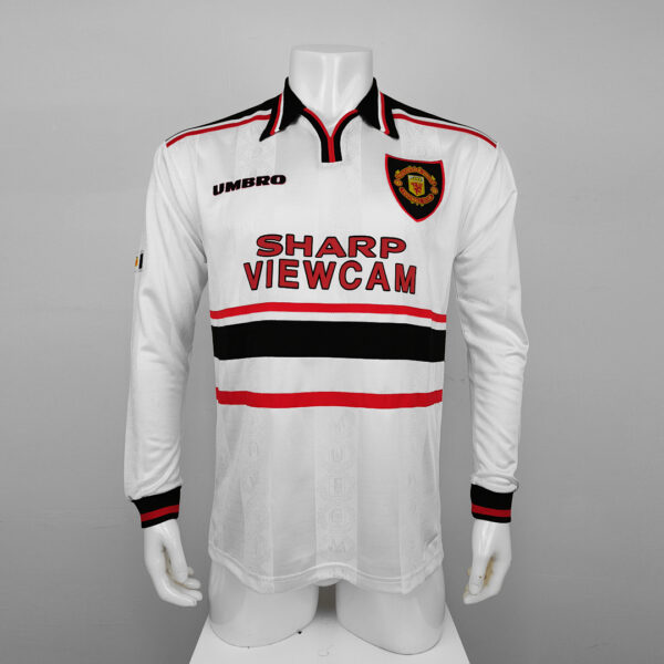 Camiseta Manchester United 1994/95 Retro Visita Manga Larga - vista parcial pecho